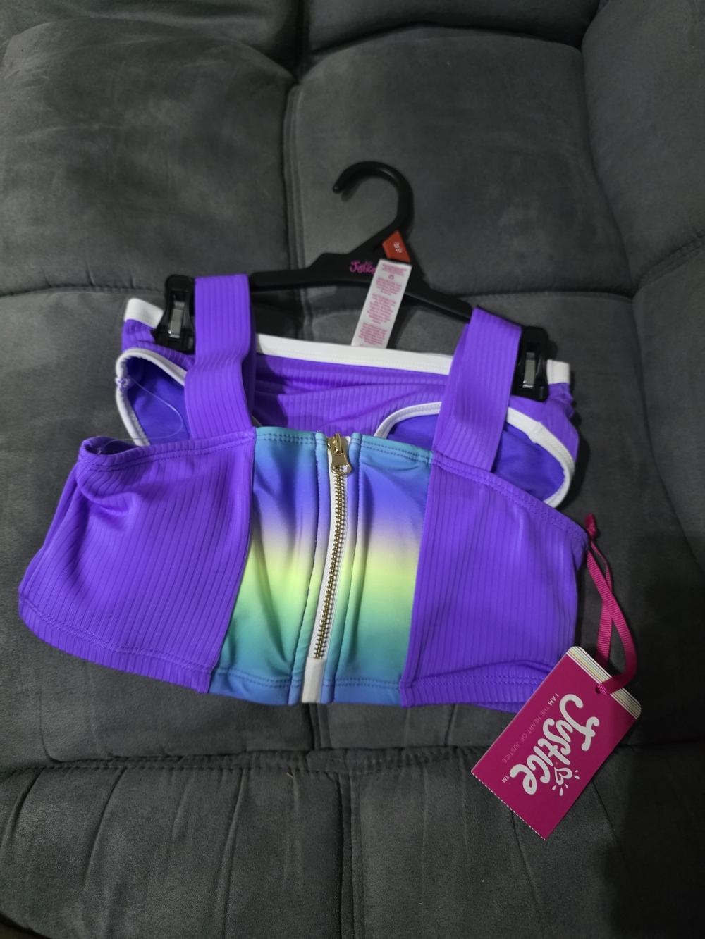 Justice Purple Ombre Zip Front Tankini Top